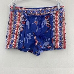 Bebop Floral Print Shorts Bohemian‎ Drawstring Waist Casual Blue XL